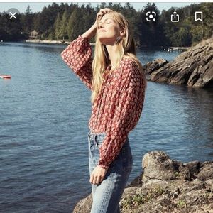 Doen Jane Blouse - Brick/Cream Flower Block Print